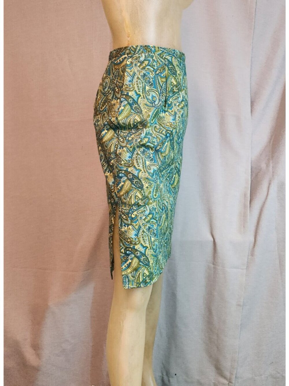 Paul Harris Design Green Paisley Knee Length Aline Skirt Womens Size 2 XSMALL - Picture 4 of 5